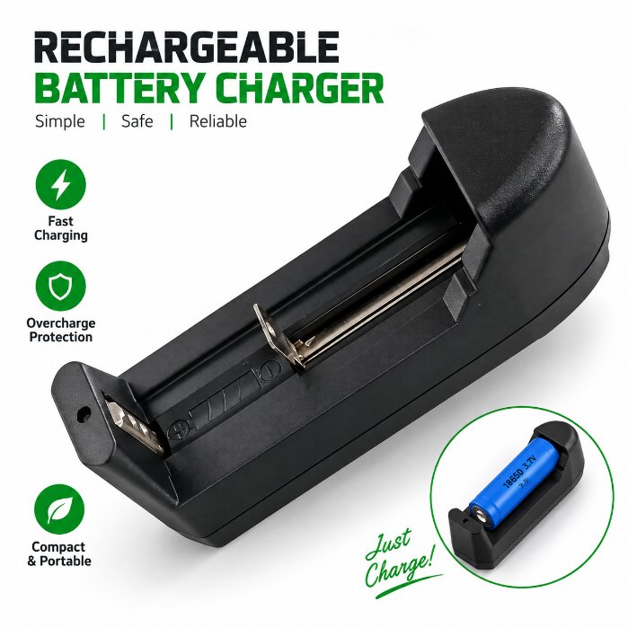 Universal Rechargeable Battery Charger – Multi-Functional Wall AC Fast Smart Charger with Auto-Stop, LED Indicator for 18650, 14500, 16340 & More Lithium-Ion Batteries