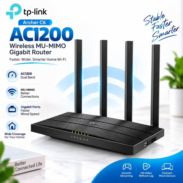 TP-Link Archer C6 AC1200 Dual-Band Gigabit Wi-Fi Router – MU-MIMO, Beamforming, Access Point Mode & OneMesh Support for Whole-Home Coverage
