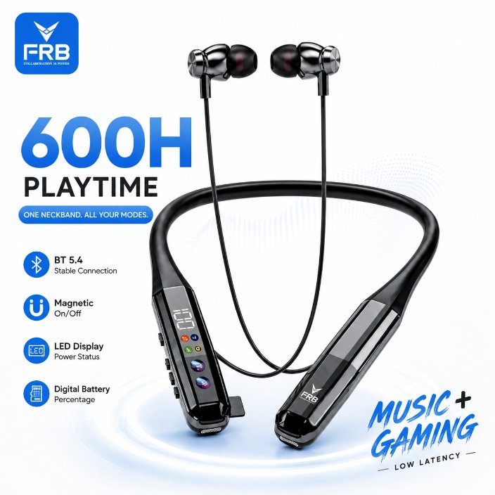 FRB N-26 Wireless Bluetooth 5.4 Neckband Earphone – 600 Hours Standby
