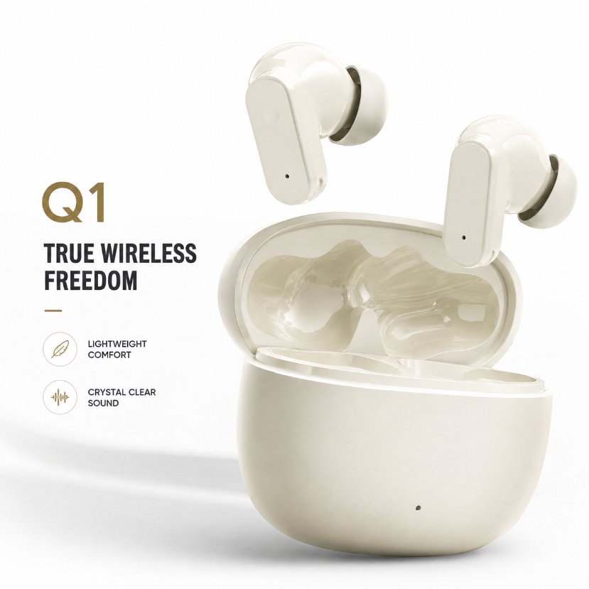 CYXG Q1 True Wireless Stereo Earbuds – TWS with Super Deep Bass, ENC Noise Cancelling Mic, Smart Touch Control & Lightweight Comfort Fit