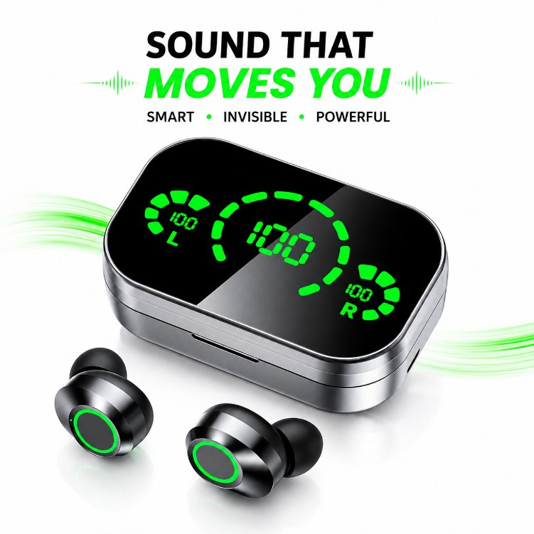 YDmini Portable True Wireless Earbuds – Bluetooth 5.3 TWS with Mirror Finish LED Display, 9D Hi-Fi Stereo Sound, Power Bank Case & IPX7 Waterproof
