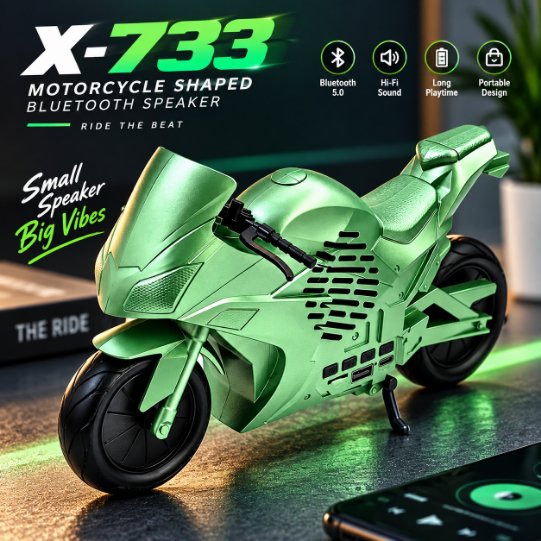 X-733 Motorcycle Shaped Portable Wireless Bluetooth Speaker – Unique Sports Bike Design, FM Radio, USB, TF Card & AUX Support