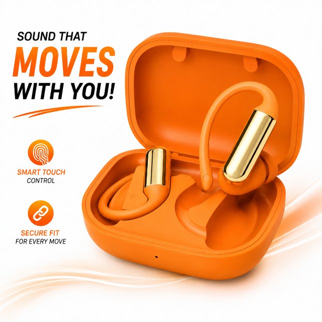 CD001 Open Ear True Wireless Earbuds – Hi-Res Audio Sports Ear-Hook Headphones with ANC Noise Cancelling, Type-C Fast Charging & Long Battery