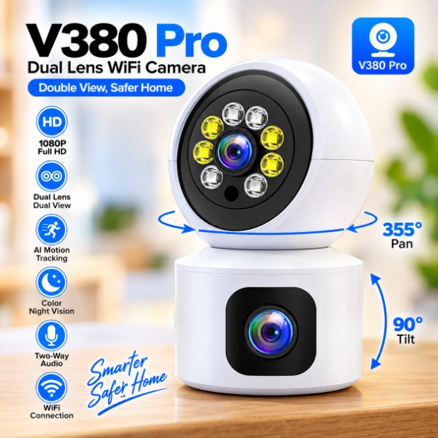 V380 Pro Dual Lens 1080P WiFi Security Camera – Rotatable 360-Degree Wireless Indoor CCTV with Smart AI Motion Tracking, Night Vision & Two-Way Audio (Model: V9L)