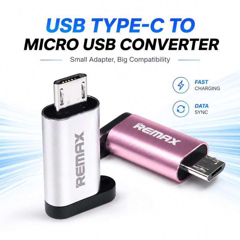 Remax USB Type-C to Micro USB Converter Adapter – Gold-Plated Aluminum Alloy OTG & Charging Connector