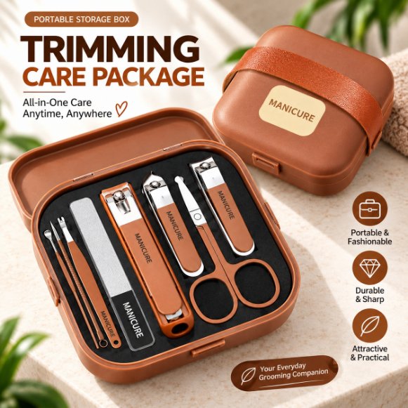 Premium 8-Piece Manicure and Pedicure Set – Stainless Steel Nail Clippers & Grooming Kit with Elegant Matte Brown Portable Travel Case