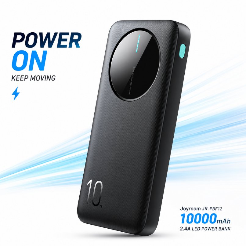 Joyroom JR-PBF12 10000mAh Power Bank – 2.4A Fast Charging Portable Charger with Triple Outputs, LED Indicators & Fire-Resistant ABS Body