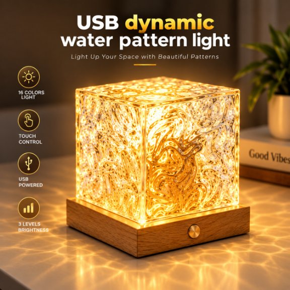 16-Color Plug-In USB Galaxy Night Light – Crystal Cube Ocean Wave Ambient Lamp with Remote Control, Dimmable Brightness & Dynamic Lighting Modes for Bedroom Decor