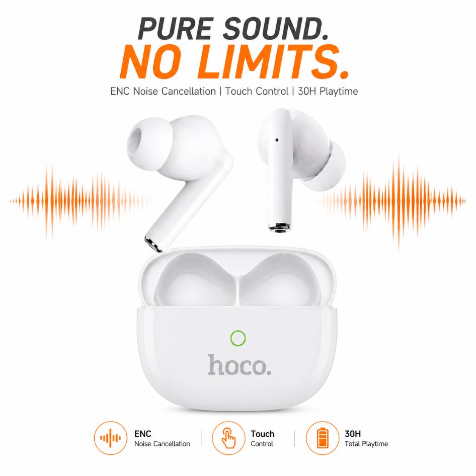 Hoco Y62-ENC True Wireless Bluetooth Earbuds – Hi-Res Audio Certified TWS with ENC Noise Cancellation, 30H Playtime & Bluetooth 5.4
