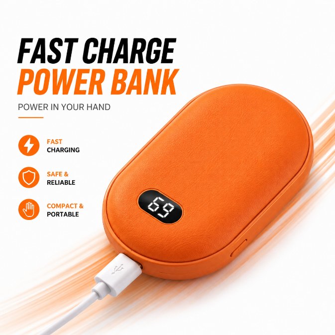 2-in-1 Rechargeable Hand Warmer & Portable Power Bank – Electric Pocket Hand Heater with Digital Temperature Display & Mobile Emergency Charger