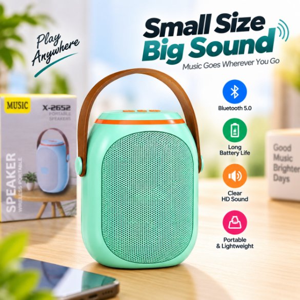 X-2652 Portable Wireless Bluetooth Speaker – Compact Mini Speaker with Powerful Clear Sound, Stylish Look & USB Charging for Home, Office & Travel
