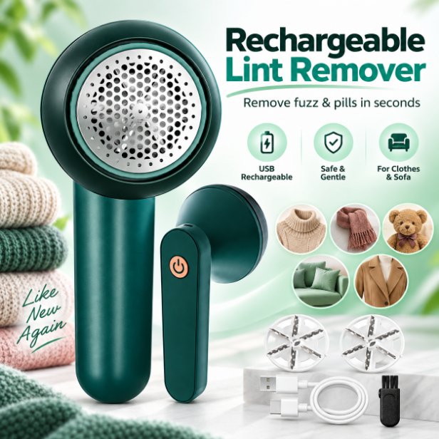Rechargeable Fabric Shaver & Lint Remover – Electric Fuzz Trimmer with Safe Mesh Cover, USB Charging & Multi-Purpose Clothes Bobble Remover