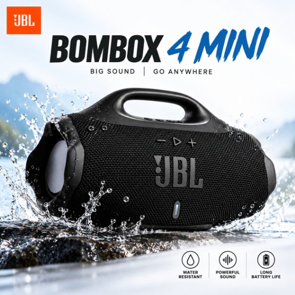 JBL Boombox 4 Mini Portable Wireless Speaker – 15W Power, Bluetooth 5.4, TWS Stereo, 1800mAh Battery, 8H Playtime & Splashproof Outdoor Speaker