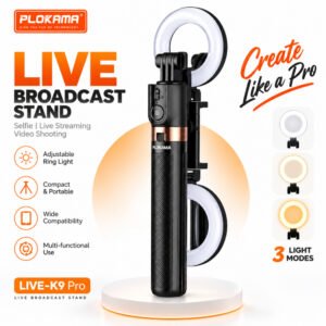 Plokama LIVE-K9 Pro 1700mm Ultra Long Selfie Stick & Tripod Stand – 5.6 Feet Extendable Vlogging Monopod with Ring Light, 10M Bluetooth Remote & Portrait/Landscape Mode