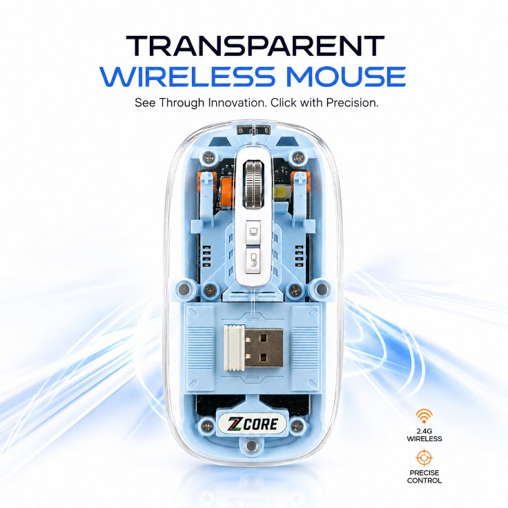 Transparent Wireless Mouse – Tri-Mode 2.4G & Bluetooth 5.3 Ergonomic Optical Mouse with Type-C Rechargeable Battery, Adjustable 1600 DPI, RGB Breathing Light & Desktop Return Button